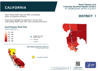 CA Congressional District 01 Heart Disease and Federally Qualified Health Centers Map 118th Congress