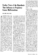 Further Tests Of The Hypothesis That Influenza In Pregnancy Causes Malformations