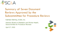 Summary of seven document reviews approved by the subcommittee for procedure reviews