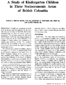 A study of kindergarten children in three socioeconomic areas of British Columbia