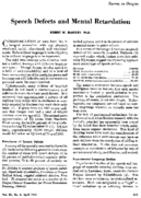 Speech Defects And Mental Retardation Survey In Oregon