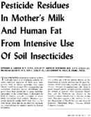 Pesticide residues in mothers milk and human fat from intensive use of soil insecticides