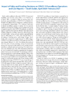 Impact of Policy and Funding Decisions on COVID19 Surveillance Operations and Case Reports  South Sudan April 2020February 2021