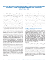 Advisory Committee on Immunization Practices Recommended Immunization Schedule for Children and Adolescents Aged 18 Years or Younger  United States 2020
