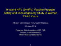 9valent HPV 9vHPV Vaccine Program Safety and Immunogenicity Study in Women 2745 Years