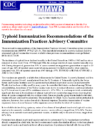 Typhoid Immunization Recommendations of the Immunization Practices Advisory Committee