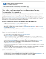 Checklist for homeless service providers during community reopening May 16 2020