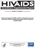 Persons Living with HIVAIDS or AIDS by Geographic Area and Ryan White CARE Act Eligible Metropolitan Area of Residence December 2004
