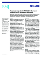Transmission of pandemic AH1N1 2009 influenza on passenger aircraft retrospective cohort study