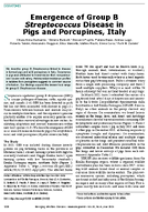 Emergence of Group B Streptococcus Disease in Pigs and Porcupines Italy