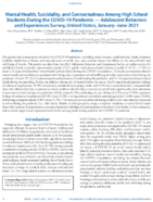 Mental Health Suicidality and Connectedness Among High School Students During the COVID19 Pandemic  Adolescent Behaviors and Experiences Survey United States JanuaryJune 2021