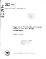 Properties of filter cloths for seepage control in coal mine waste embankments