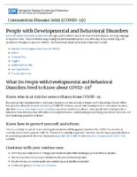 Coronavirus Disease 2019 COVID19 People with Developmental and Behavioral Disorders 20200527