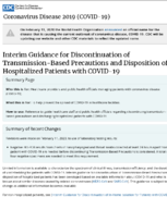 Interim Guidance for Discontinuation of TransmissionBased Precautions and Disposition of Hospitalized Patients with COVID19 February 16 2020