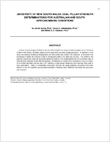 University Of New South Wales Coal Pillar Strength Determinations For Australian And South African Mining Conditions Proceedings Of The Second International Workshop On Coal Pillar Mechanics And Design