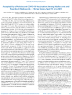 Acceptability of Adolescent COVID19 Vaccination Among Adolescents and Parents of Adolescents  United States April 1523 2021