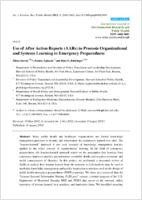 Use of After Action Reports AARs to Promote Organizational and Systems Learning in Emergency Preparedness