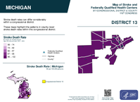 MI Congressional District 13 Stroke and Federally Qualified Health Centers Map 119th Congress
