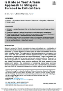 Is it me or you A team approach to mitigate burnout in critical care