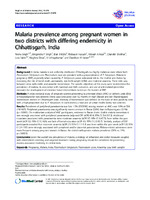 Malaria prevalence among pregnant women in two districts with differing endemicity in Chhattisgarh India