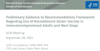 Preliminary evidence to recommendations framework regarding use of recombinant zoster vaccine in immunocompromised adults and next steps