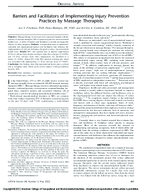 Barriers and Facilitators of Implementing Injury Prevention Practices by Massage Therapists