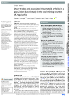Dusty trades and associated rheumatoid arthritis in a populationbased study in the coal mining counties of Appalachia