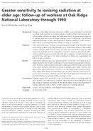 Greater Sensitivity to Ionizing Radiation at Older Age FollowUp of Workers at Oak Ridge National Laboratory Through 1990