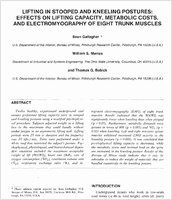 Lifting In Stooped And Kneeling Postures Effects On Lifting Capacity Metabolic Costs And Electromyography Of Eight Trunk Muscles