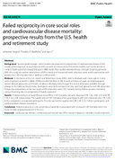 Failed Reciprocity in Core Social Roles and Cardiovascular Disease Mortality Prospective Results from the US Health and Retirement Study