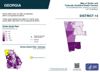 GA Congressional District 14 Stroke and Federally Qualified Health Centers Map 119th Congress