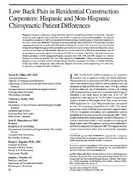 Low Back Pain in Residential Construction Carpenters Hispanic and NonHispanic Chiropractic Patient Differences