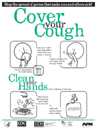 Cover your Cough Clean your Hands after coughing or sneezing poster green lettering