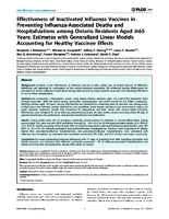 Effectiveness of Inactivated Influenza Vaccines in Preventing InfluenzaAssociated Deaths and Hospitalizations among Ontario Residents Aged 65 Years Estimates with Generalized Linear Models Accounting for Healthy Vaccinee Effects