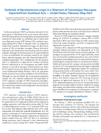Outbreak of Mycobacterium orygis in a Shipment of Cynomolgus Macaques Imported from Southeast Asia  United States FebruaryMay 2023