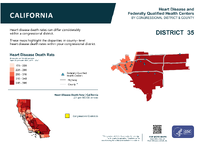 CA Congressional District 35 Heart Disease and Federally Qualified Health Centers Map 118th Congress
