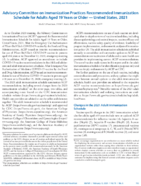 Advisory Committee on Immunization Practices Recommended Immunization Schedule for Adults Aged 19 Years or Older  US 2021
