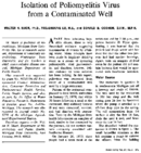 Isolation Of Poliomyelitis Virus From A Contaminated Well