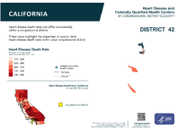 CA Congressional District 42 Heart Disease and Federally Qualified Health Centers Map 118th Congress