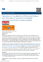 Disruptions in Availability of Peritoneal Dialysis and Intravenous Solutions from Baxter International Facility in North Carolina October 12 2024 830 AM ET
