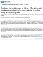 Coronavirus Disease 2019 COVID19 Guidance for Institutions of Higher Education with Students Participating in International Travel or Study Abroad Programs March 9 2020