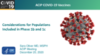 Considerations for populations Included in Phase 1b and 1c