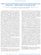 COVID19 Incidence and Mortality Among American IndianAlaska Native and White Persons  Montana March 13November 30 2020