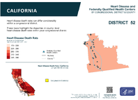 CA Congressional District 52 Heart Disease and Federally Qualified Health Centers Map 118th Congress