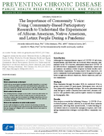 The Importance of Community Voice Using CommunityBased Participatory Research to Understand the Experiences of African American Native American and Latinx People During a Pandemic
