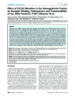 Effect of D222G Mutation in the Hemagglutinin Protein on Receptor Binding Pathogenesis and Transmissibility of the 2009 Pandemic H1N1 Influenza Virus