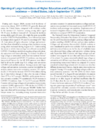 Opening of Large Institutions of Higher Education and CountyLevel COVID19 Incidence  United States July 6September 17 2020
