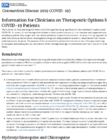 Information for Clinicians on Therapeutic Options for COVID19 Patients March 21 2020