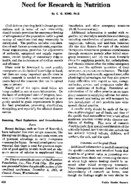 Need for research in nutrition