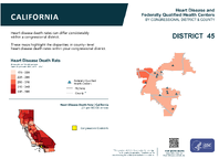 CA Congressional District 45 Heart Disease and Federally Qualified Health Centers Map 118th Congress